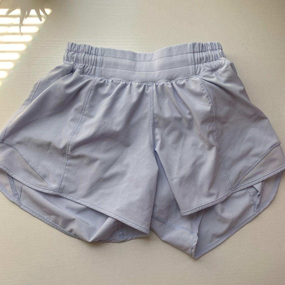 Lululemon pastel blue low-rise hotty hot shorts, 4 inch length